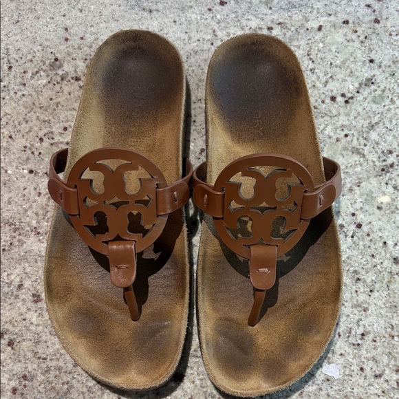Tory Burch Miller Cloud Calf Leather/Cork Sandals in Classic Cuoio size 7.5 - Picture 2 of 3
